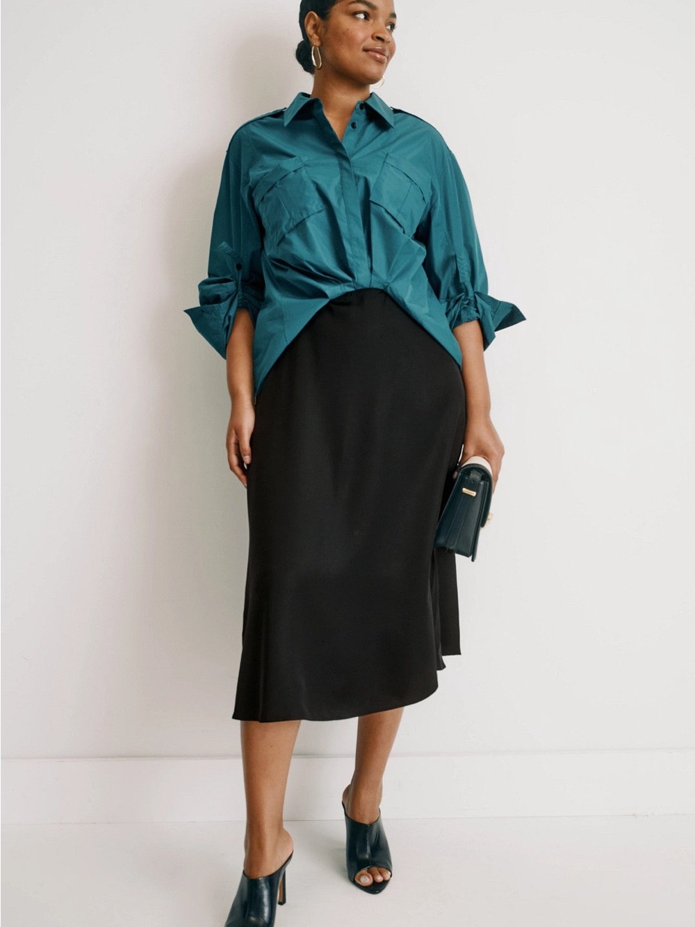 Elegant Black Midi Slip Skirt for Women